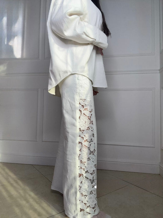 Pantalone jensato ricamo white
