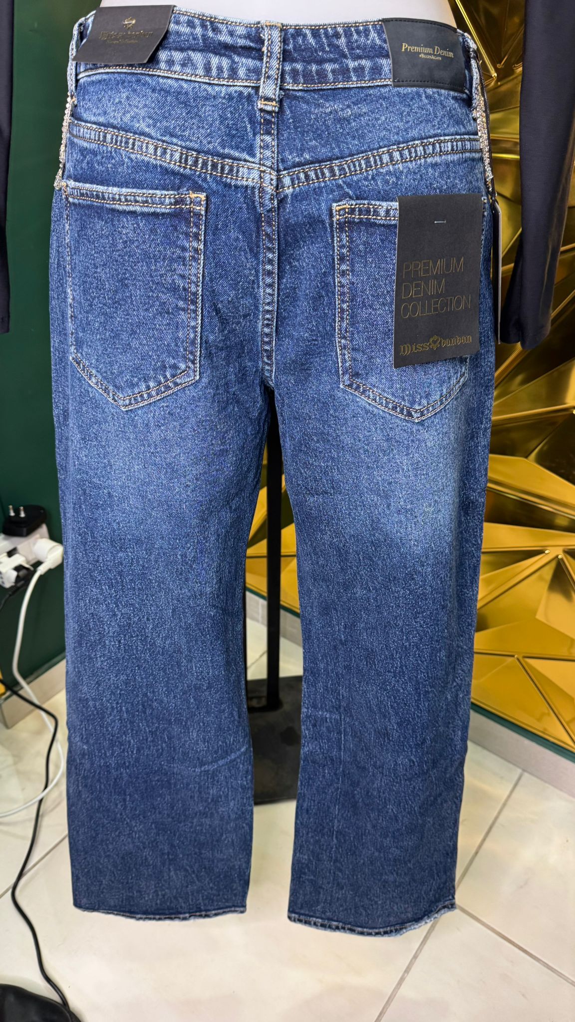 Jeans donna cintura strass