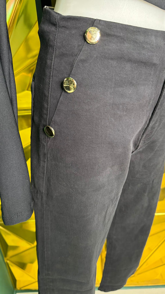 Jeans black con bottoni oro