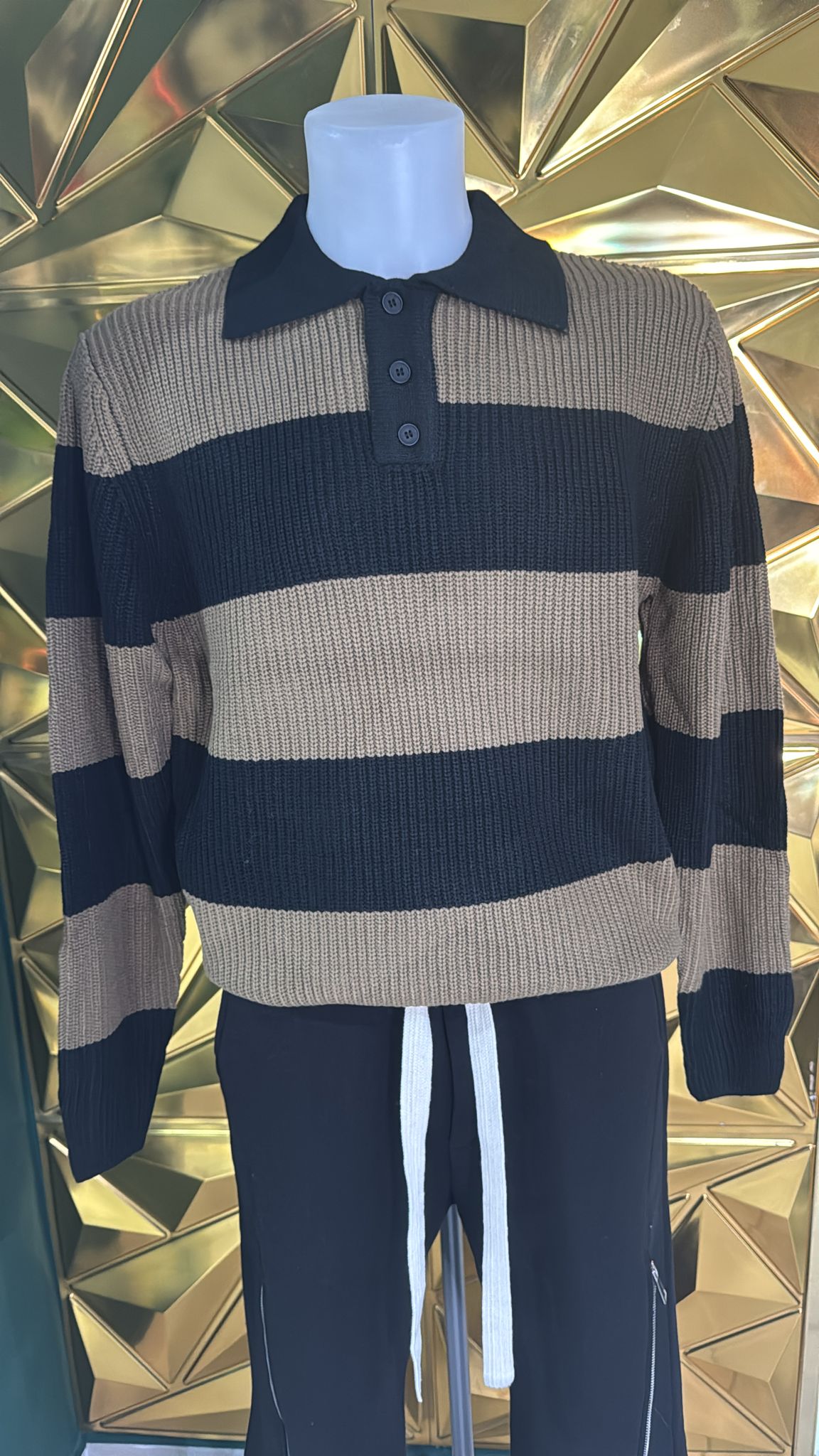 Polo uomo 3 bottoni nero e marrone