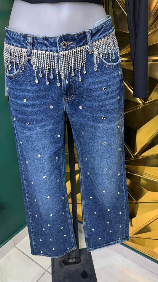 Jeans donna cintura strass